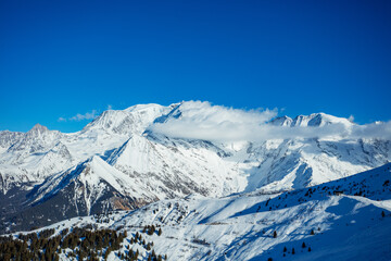 Naklejka na ściany i meble Mountain panorama covered by snow of Mont Blanc Alps massif