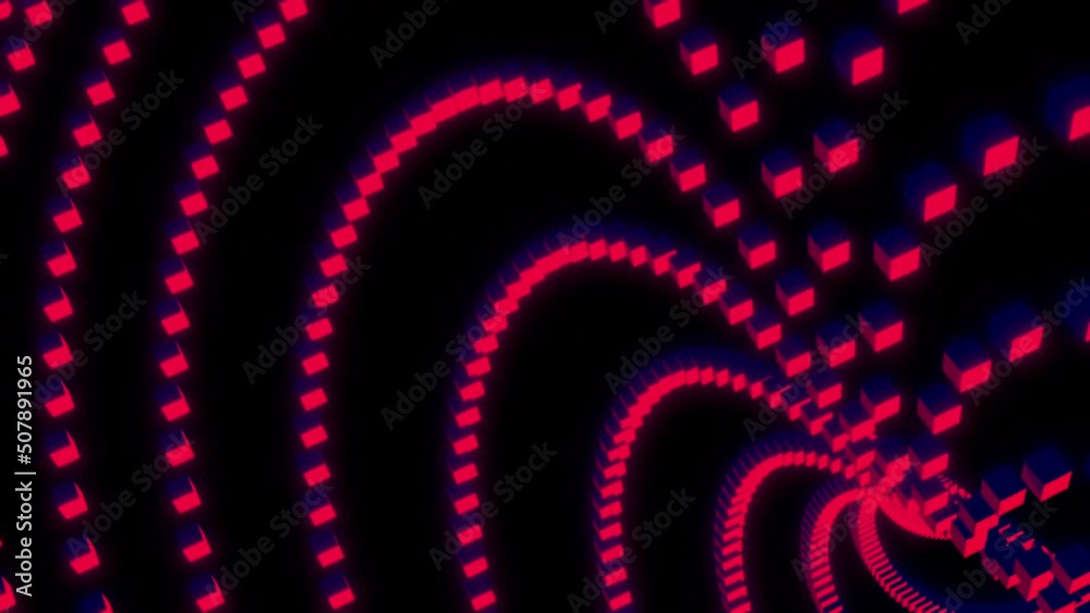 Poster moving stream of lines from squares. design. curved lines of squares move in space. 3d cubes move in