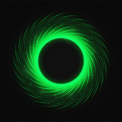 Green light circle with sparkles. A green flash flies in a circle in a luminous ring. Abstract glittering swirl.