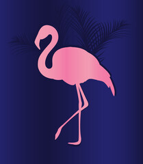 Vector illustration of a silhouette of a flamingo on a dark background. Graphic design.
