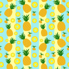 Pineapple seamless pattern. Background of sliced tropical fruit for printing. Vector illustration.
