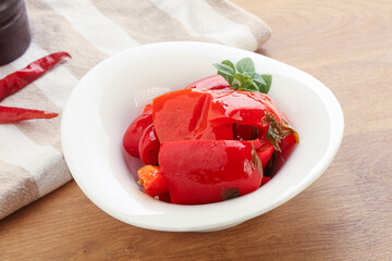 Marinated red bell pepper with oil