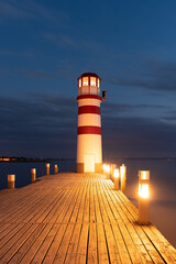 Lighthouse at Lake Neusiedl, Podersdorf am See, Austria. Lighthouse after sunset