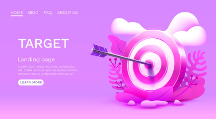 Target landing page, banner business 3d icon. Vector