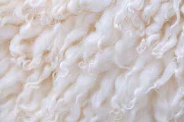 White animal fur. Weasel or cat hair. Fur clothes, white fur coat close up. Eco-wool, eco-leather...