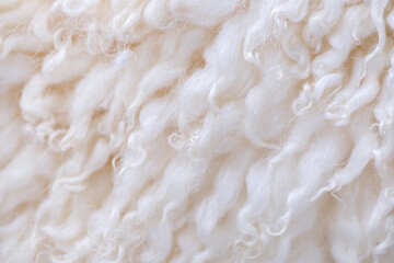 White animal fur. Weasel or cat hair. Fur clothes, white fur coat close up. Eco-wool, eco-leather artificial fur.