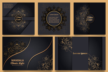 Set Mandala Background | Set Mandala Invitation Card | Luxury Mandala Wedding Invitation Card & Postcard | Elegant Mandala Background Design Vector
