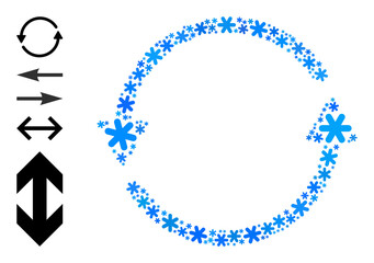Mosaic update arrows icon is created for winter, New Year, Christmas. Update arrows icon mosaic is composed of light blue snow flakes. Some similar icons are added.
