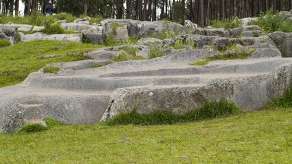 Inca carved stone slide at qenqo in cusco Peru