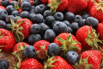 Strawberries and blueberries in a basket