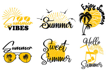 Fototapeta premium Hello Summer Quotes vector set