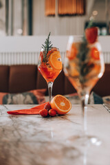 refreshing cocktail on marble floor