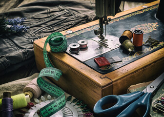Closeup of a sewing machine - 507894336