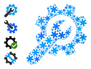 Mosaic wrench with gear icon is constructed for winter, New Year, Christmas. Wrench with gear icon mosaic is formed with light blue snow icons. Some similar icons are added.