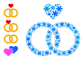 Mosaic wedding rings icon is created for winter, New Year, Christmas. Wedding rings icon mosaic is designed of light blue snow. Some similar icons are added.