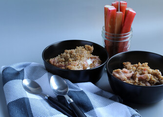 Rhubarb Crisp served over Vanilla Ice Cream for dessert.
