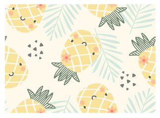 Seamless pineapple pattern vector, Pineapple vector, Cute pineapple vector, summer pineapple repeat