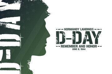 D-Day. Normandy Landings. Remember and Honor. June 6, 1944. Holiday concept. Template for background, banner, card, poster with text inscription. Vector EPS10 illustration.