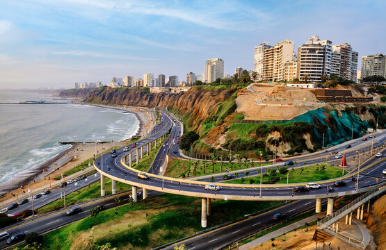 Highway by the ocean in Lima, Peru.