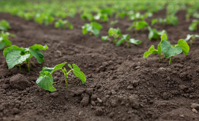 Beans planted on seedlings. Vegetable garden, agriculture, rural, business