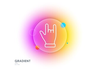 Horns hand line icon. Gradient blur button with glassmorphism. Two fingers palm sign. Gesture symbol. Transparent glass design. Horns hand line icon. Vector
