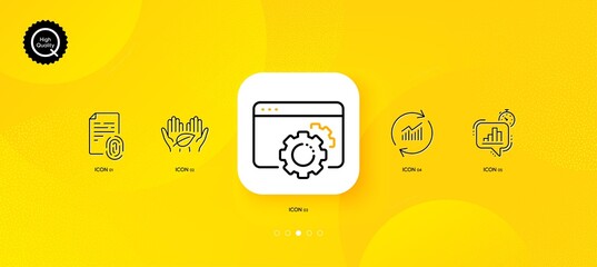 Obraz premium Update data, Fingerprint and Statistics timer minimal line icons. Yellow abstract background. Seo gear, Fair trade icons. For web, application, printing. Vector