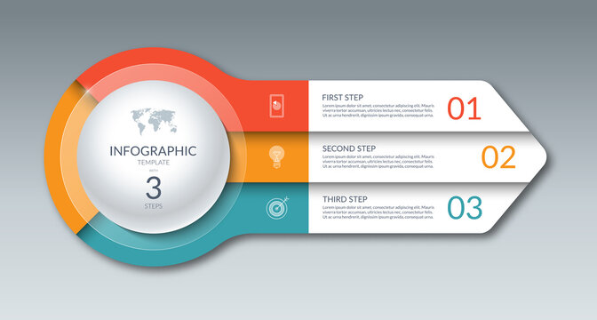 Infographic template with 3 steps, options, parts. Can be used for diagram, graph, chart, report, web design. 3-step vector banner in the form of an arrow.