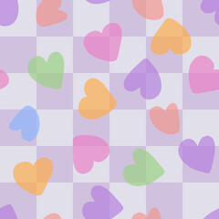 Plaid Retro Lavender Pattern 70s hearts seamless pattern