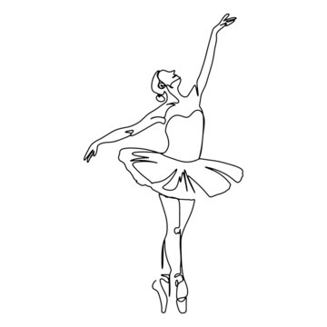 One Line Drawing, Single Continuous Line Sketch Woman Female Ballerina