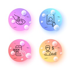 Business growth, Inspect and Education minimal line icons. 3d spheres or balls buttons. Dont touch icons. For web, application, printing. Earnings results, Clipboard document, Quick tips. Vector