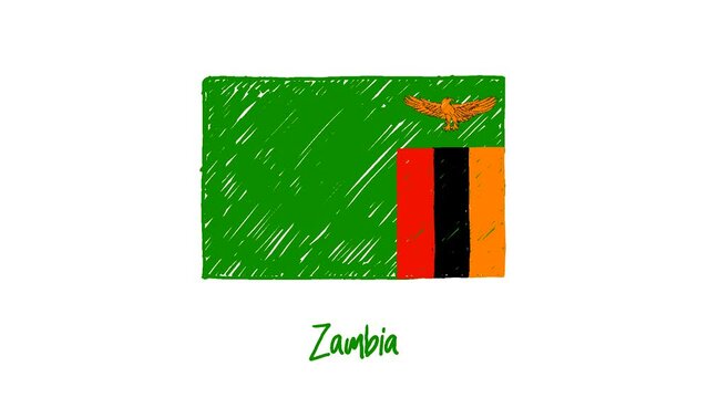 Zambia National Country Flag Marker or Pencil Sketch Illustration Vector