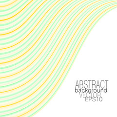 Light green, orange, yellow curved stripes. Multicolored pinstripe pattern, white background. Smooth gradient, blur effect. Abstract design. Vector art template for book cover, brochure, poster. EPS10
