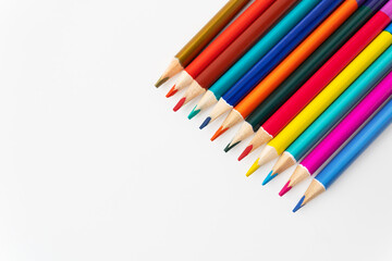 Close-up macro photography a lot of colored pencils for drawing. Place for an inscription.