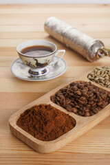 coffee beans and ground coffee beans
