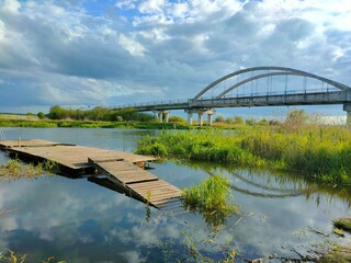 Sunny evening on the river. Noteć, Poland.