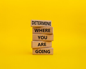 Determination symbol. Wooden blocks with words Determine where you are going. Beautiful yellow background. Business and Determine where you are going concept. Copy space