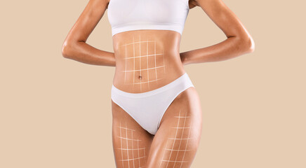 Cropped Of Beautiful Slim Female Body With Lifting Up Lines On It