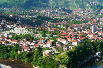 Fototapeta na wymiar Sarajevo cityscape in a beautiful spring noon - Sarajevo, Bosnia and Herzegovina