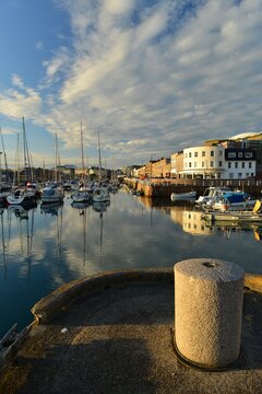 St Helier harbor, Jersey, uk. The island capital and high tide in the Summer.