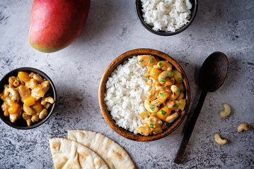 Mango Teriyaki chicken with rice in a plate