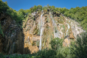 Plitvice Lakes in Croatia with beautiful waterfall and blue water
