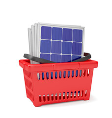 market basket with solar panels in 3d render realistic
