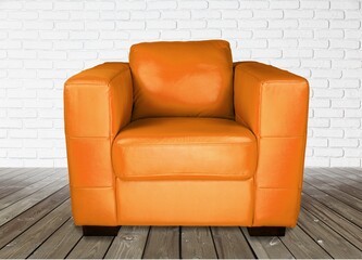 Orange quilted fabric classical art deco style armchair, series of furniture