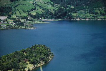 Fototapeta premium Lake in the craters of Sete Cidades on Sao Miguel Island, Azores Archipelago, Portugal.
