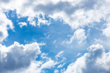 Beautiful blue sky with fluffy white clouds