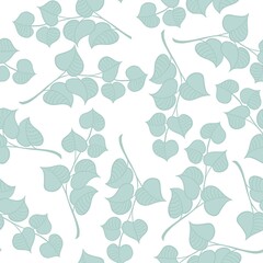 Simple pattern of twigs of leaves on a white background, seamless decorative background