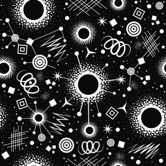 seamless vector wallpaper with abstract fantastic content. black and white background