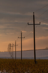 Telefonleitung im Sonnenuntergang