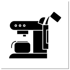  Coffee machine glyph icon. Small electrical machine for making fresh hot drinks. Tea and coffee preparation concept.Filled flat sign. Isolated silhouette vector illustration