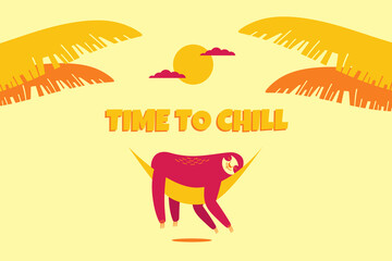 Cute lazy sloth relaxing in a hammock. Time to chill. Flat vector illustration.  © DeShoff
